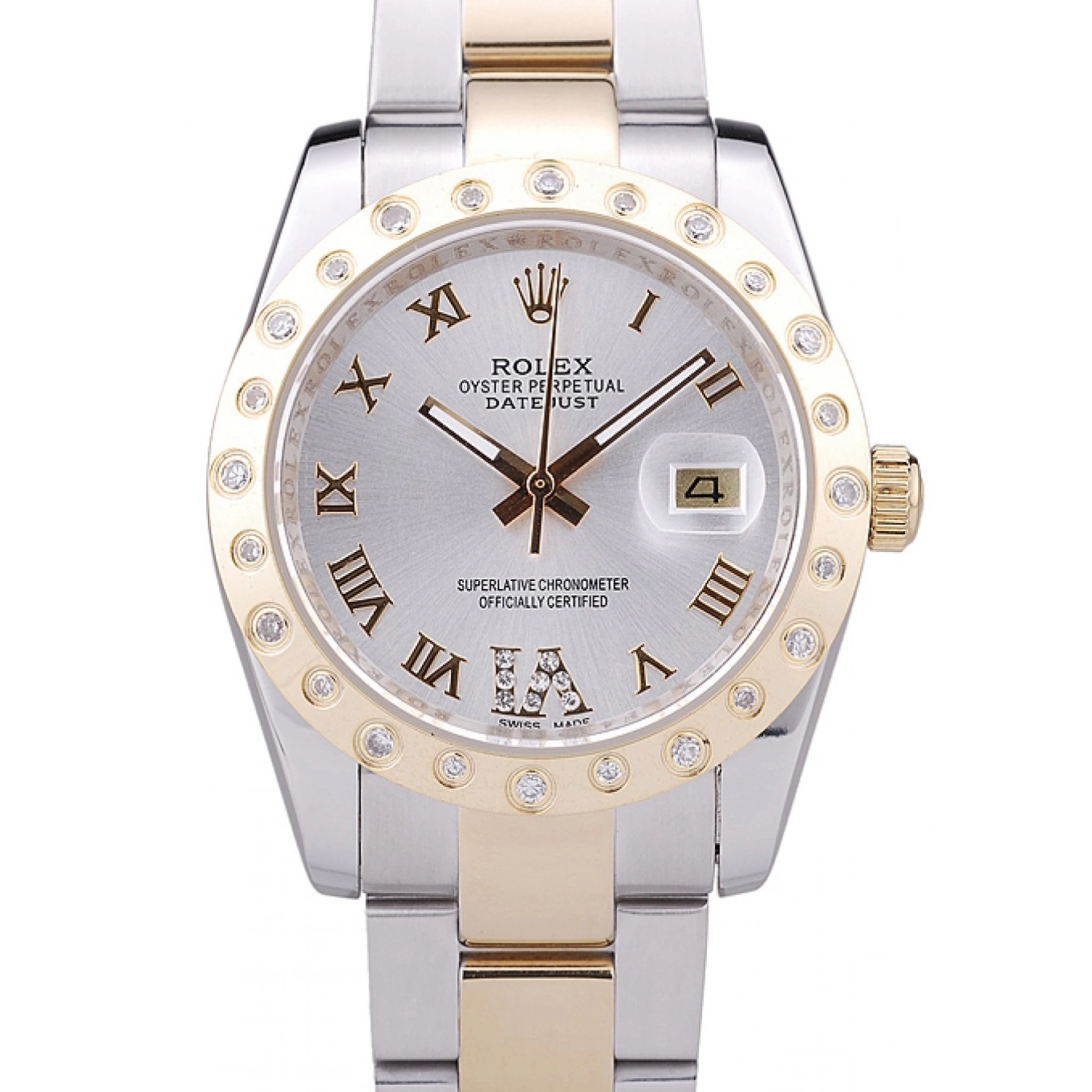 Best AAA Replica Sites 7464 Diamond Bezel Rolex White Dial Datejust 0726